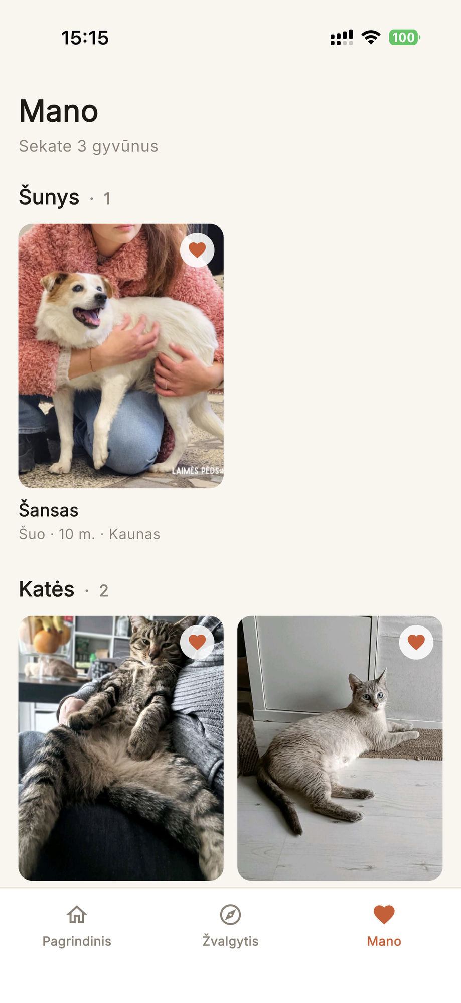 Lookì „Mano“ ekranas – sekami gyvūnai pagal rūšį